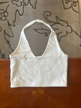 Brandy Melville White Halter V-Neck Crop Top
